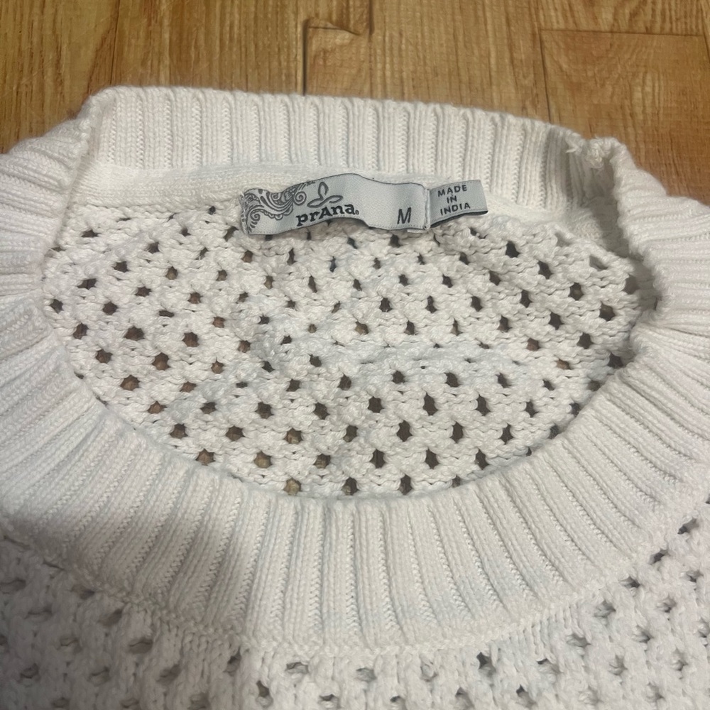 prAna White‎ Open Knit Sweater Chunky Textured Pullover - Picture 5 of 7